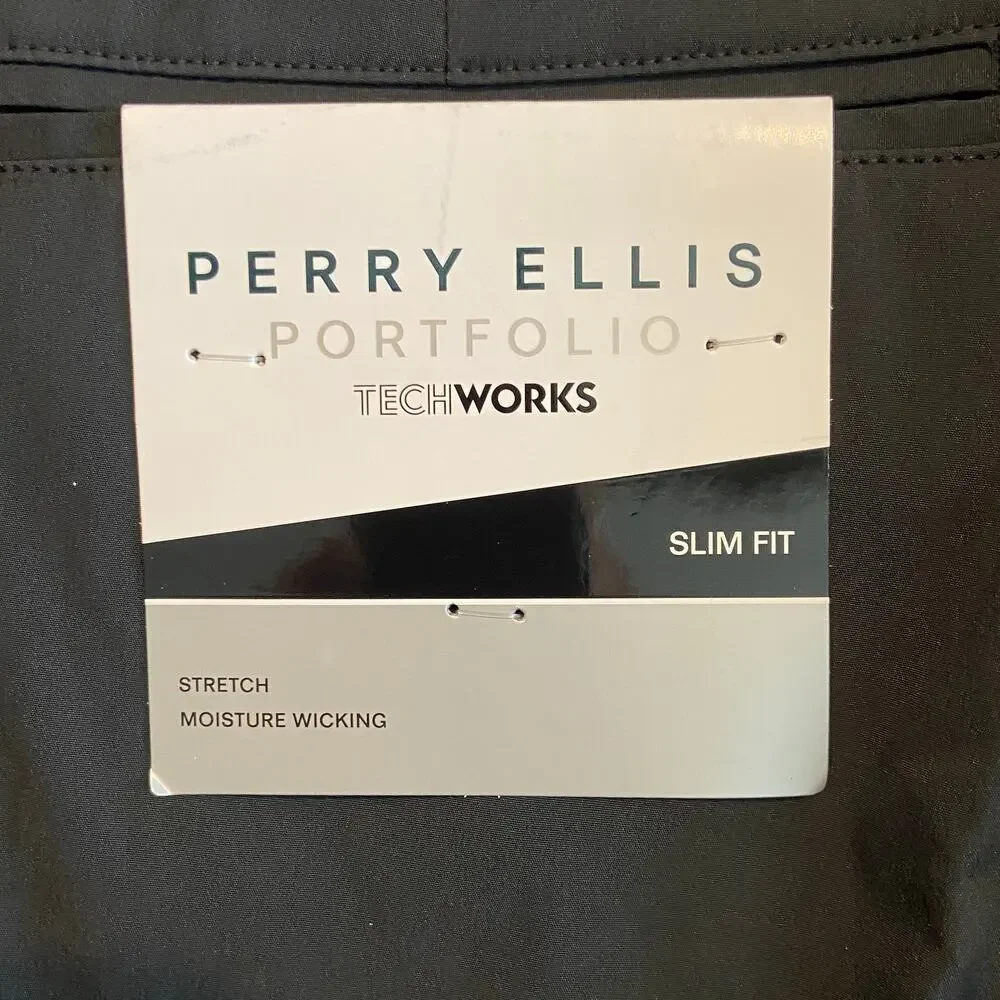 Perry Ellis Men's Large Techworks Pant Slim Fit Stretch Drawstring Black NEW